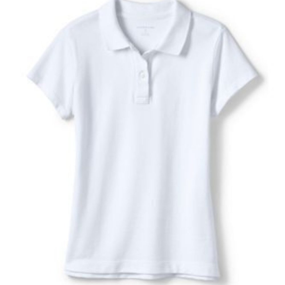 NWT LANDS' END GIRL'S SHORT SLEEVE FEMININE FIT MESH POLO SHIRT WHITE LARGE 6X-7